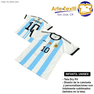Camiseta infantil unisex estilo 332 – Argentina casa 2022-2023 personalizado con nombre y #