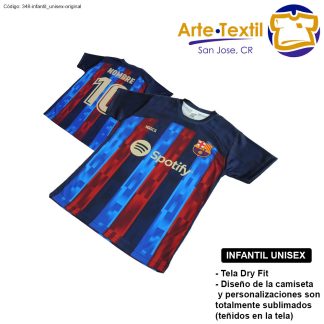 Camiseta infantil unisex estilo 348 Barcelona Casa 2022-2023 personalizada con nombre y #