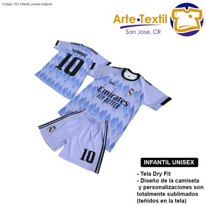 Conjunto infantil unisex estilo 351 de conjuntos DE REAL MADRID FC personalizado con nombre y #