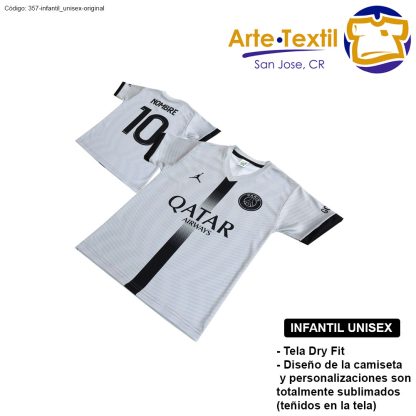 Camiseta infantil unisex estilo 357 de PSG visita 2022-2023 personalizada con nombre y #