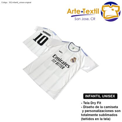 Camiseta infantil unisex Real Madrid casa 2022-2023 personalizada con nombre y #
